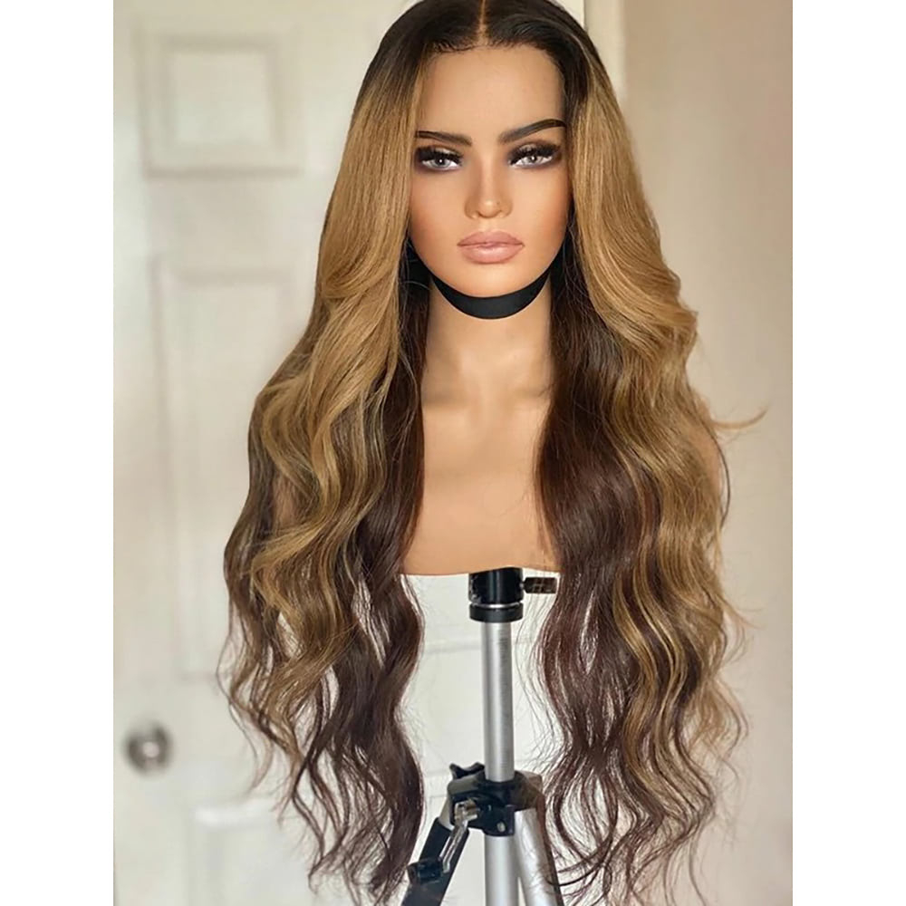 360 HD Lace Wig Ombre Color Body Wave Human Hair Wigs Ponytail Braid