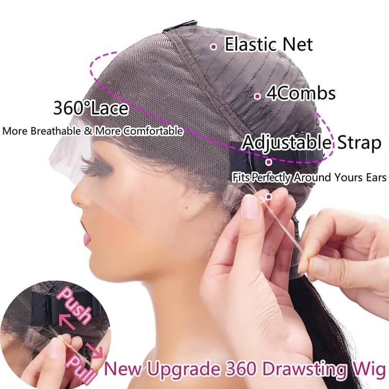 Body Wave 360 Lace Frontal Wig Natural Color Pre-Plucked Invisible Drawstring