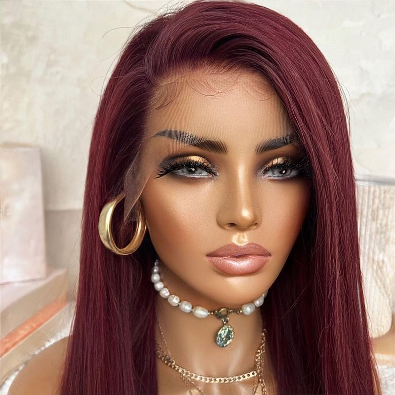 Luve Luxury Burgundy Straight Wig 13X6 Front Lace Wig Glueless Human hair