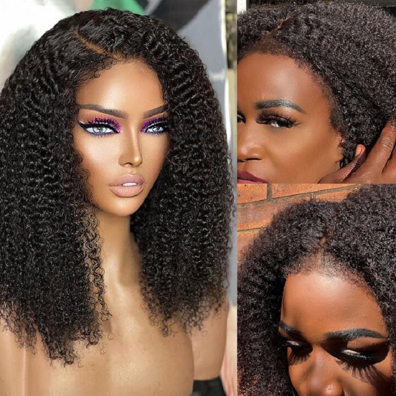 Luve Realistic fashion human hair Lace Front Wigs With Natural 4C Edges Curly Hairline