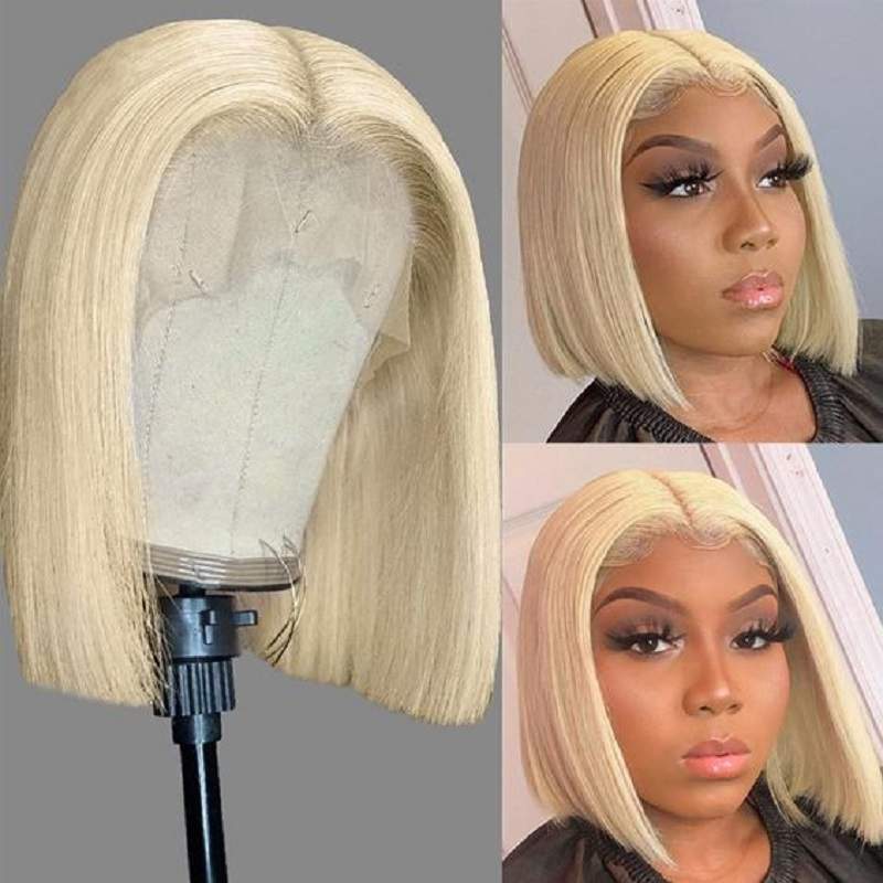 613 Blonde Short Bob Wig Human Hair Wig with 5x5 Closure | 13x4 Lace Front Natural Hairline