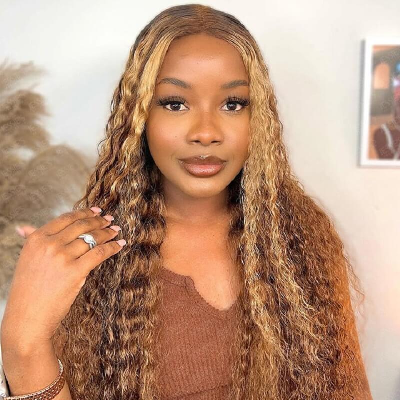 Luve Honey Blonde Highlight Curly 13X4 HD Lace Front Wig 5X5 HD Lace Closure Wigs