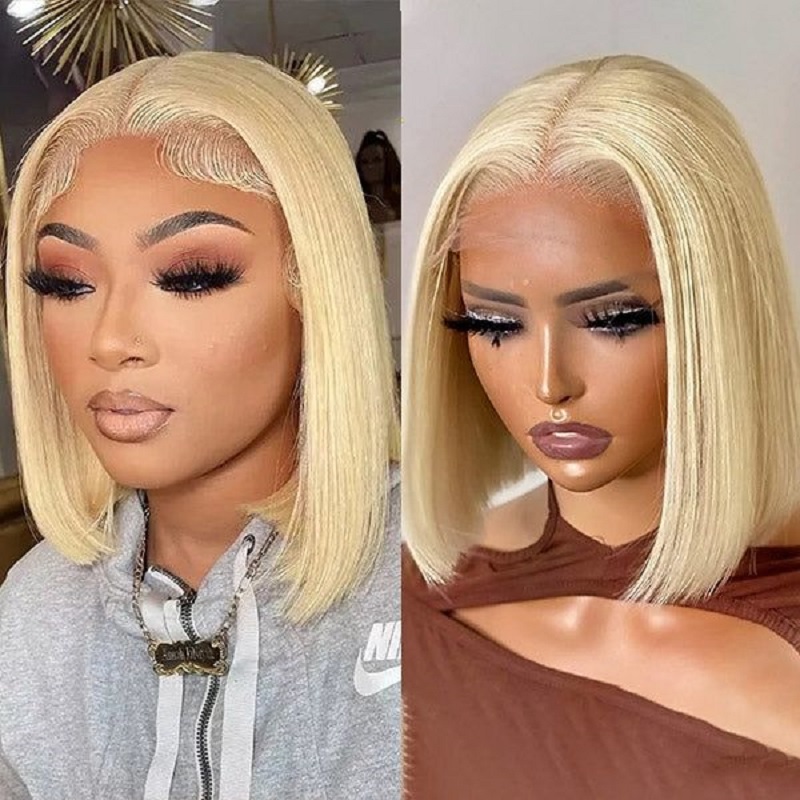613 Blonde Short Bob Wig Human Hair Wig with 5x5 Closure | 13x4 Lace Front Natural Hairline