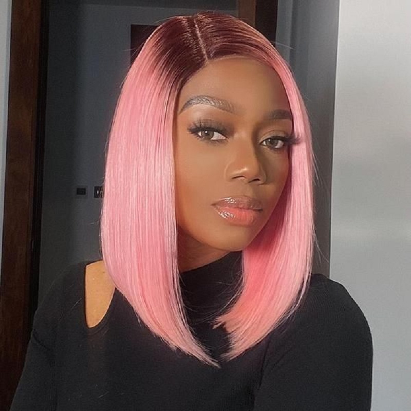 Luve Short Bob Wig Light Pink Ombre 5X5 Closure  Wig Human hair