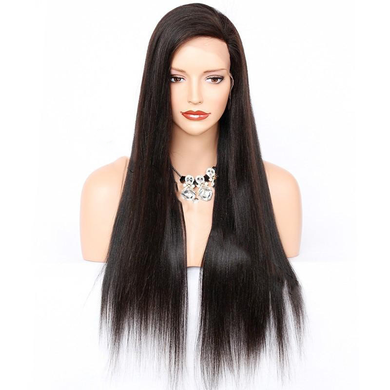 4x4 Glueless Silk Top Full Lace Wigs Yaki Straight Human Hair Wigs