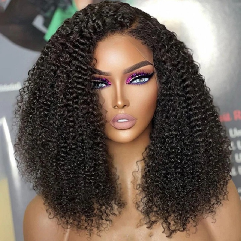Luve Realistic fashion human hair Lace Front Wigs With Natural 4C Edges Curly Hairline