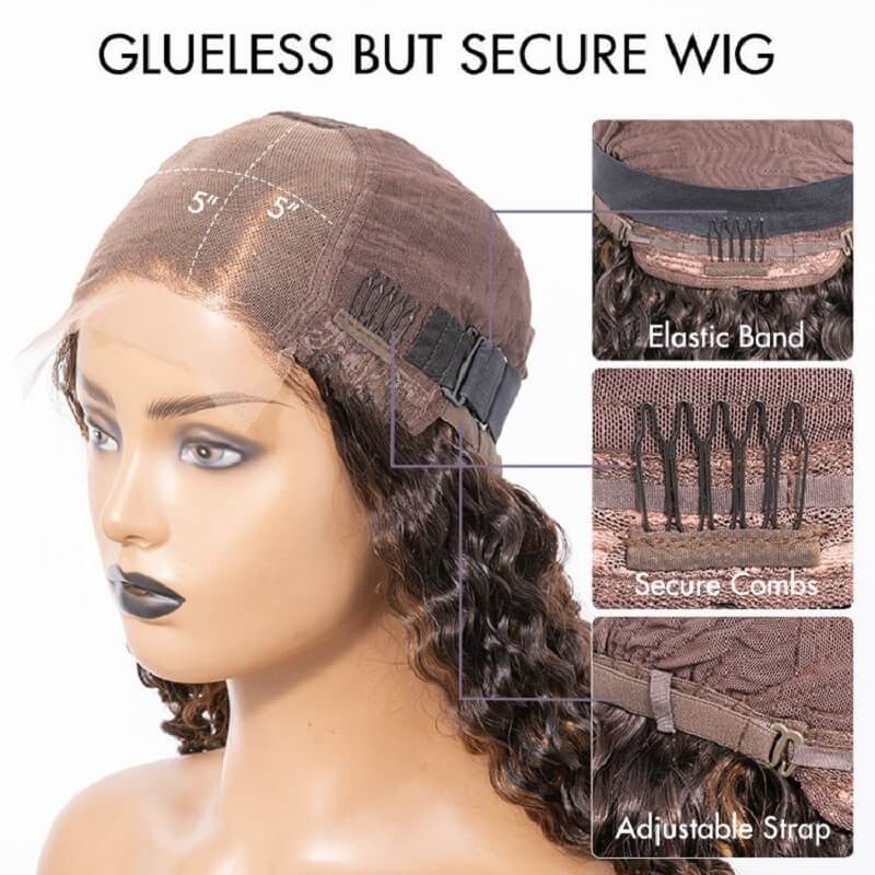Luve Natural Black Short Curly Glueless Bob Wig 5X5 Closure HD Lace Wig Human Hair