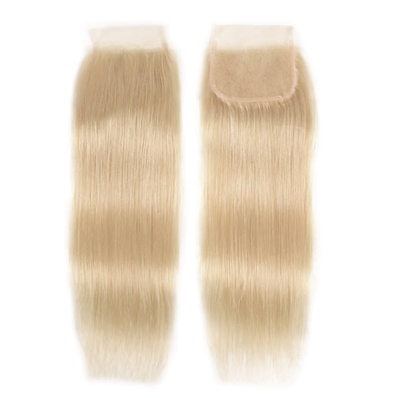 613 Blonde 4x4 Lace Closure Straight Virgin Human Hair Natural Hairline