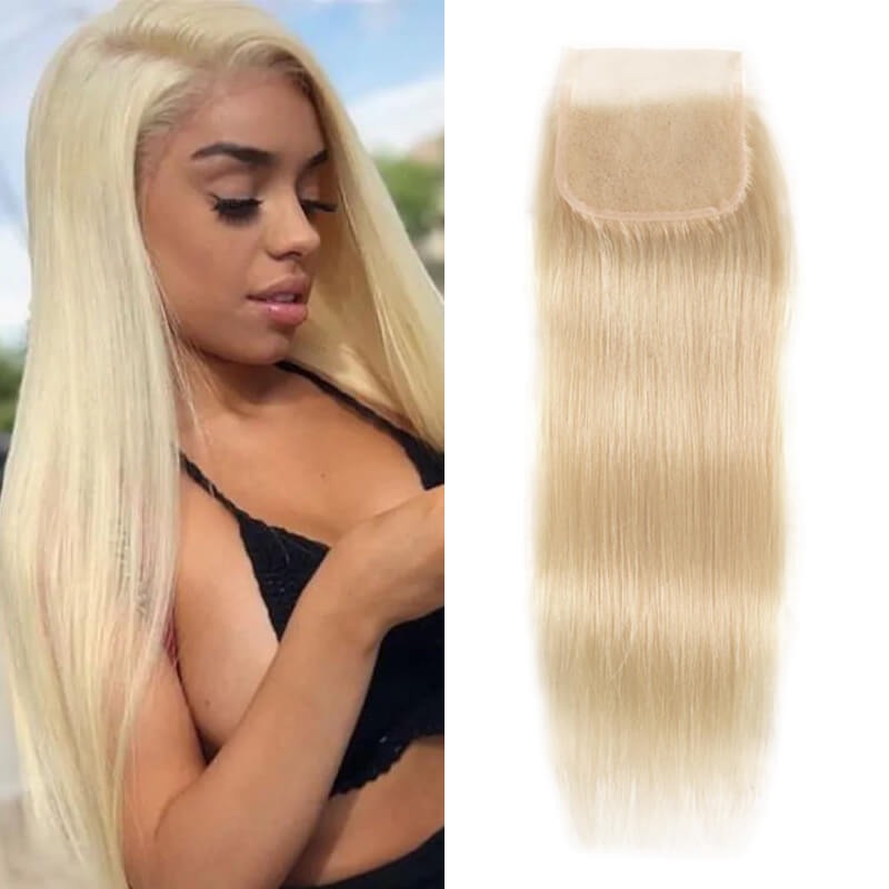 613 Blonde 4x4 Lace Closure Straight Virgin Human Hair Natural Hairline