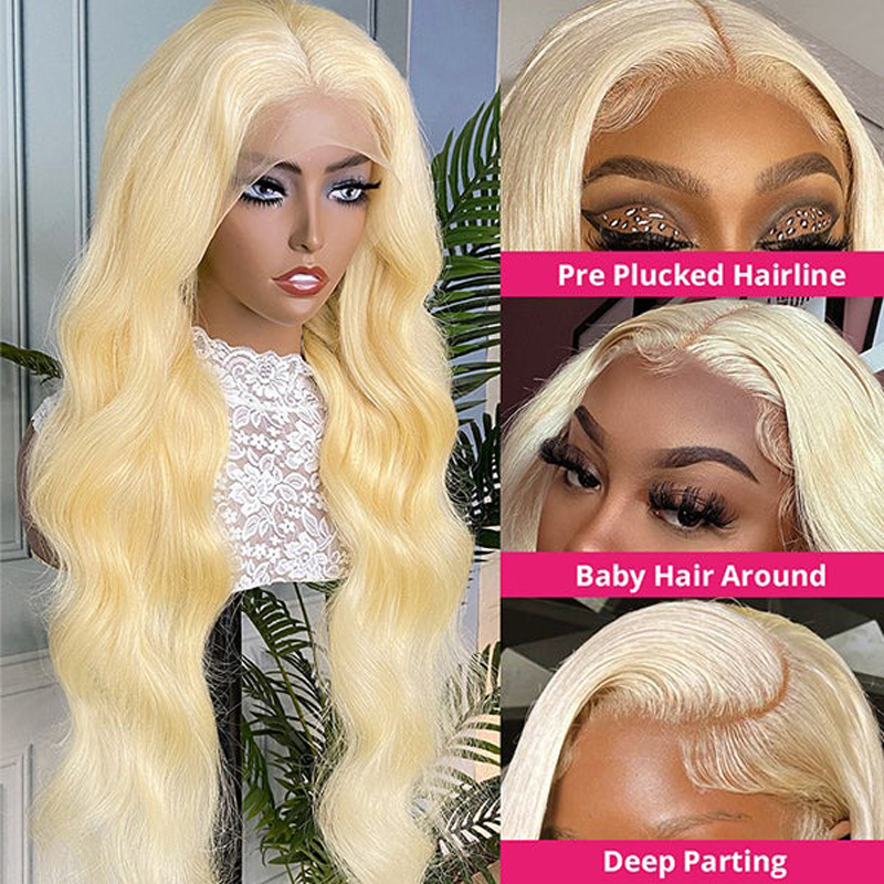 613 Blonde Glueless Wigs Human Hair Body Wave 13x4 Lace Frontal Wigs