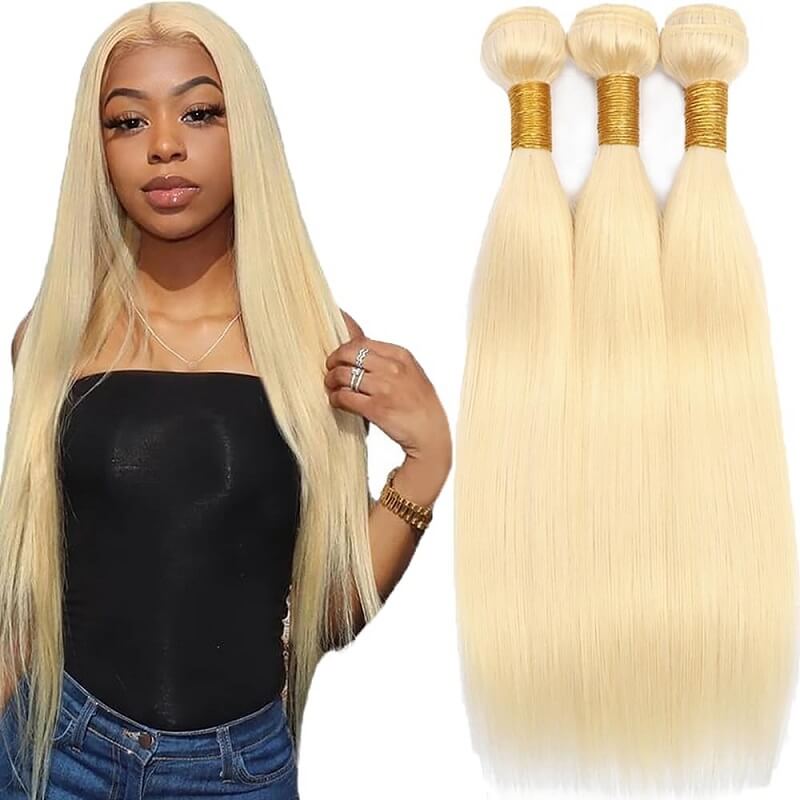 613 Blonde Straight Hair Bundles Virgin Remy Human Hair for Quick Weave Extensions