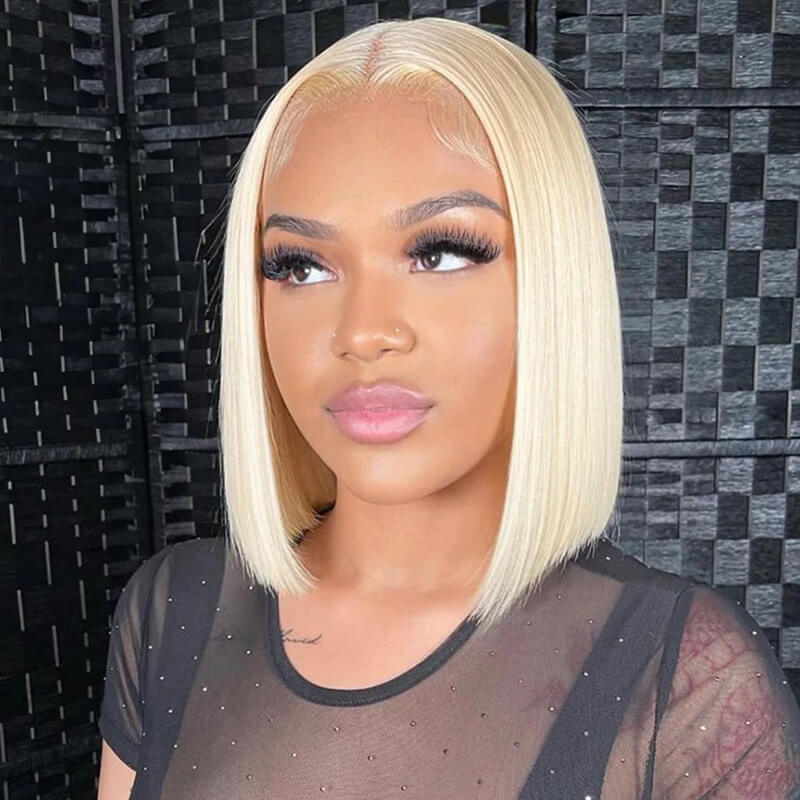 613 Blonde Short Bob Wig Human Hair Wig with 5x5 Closure | 13x4 Lace Front Natural Hairline