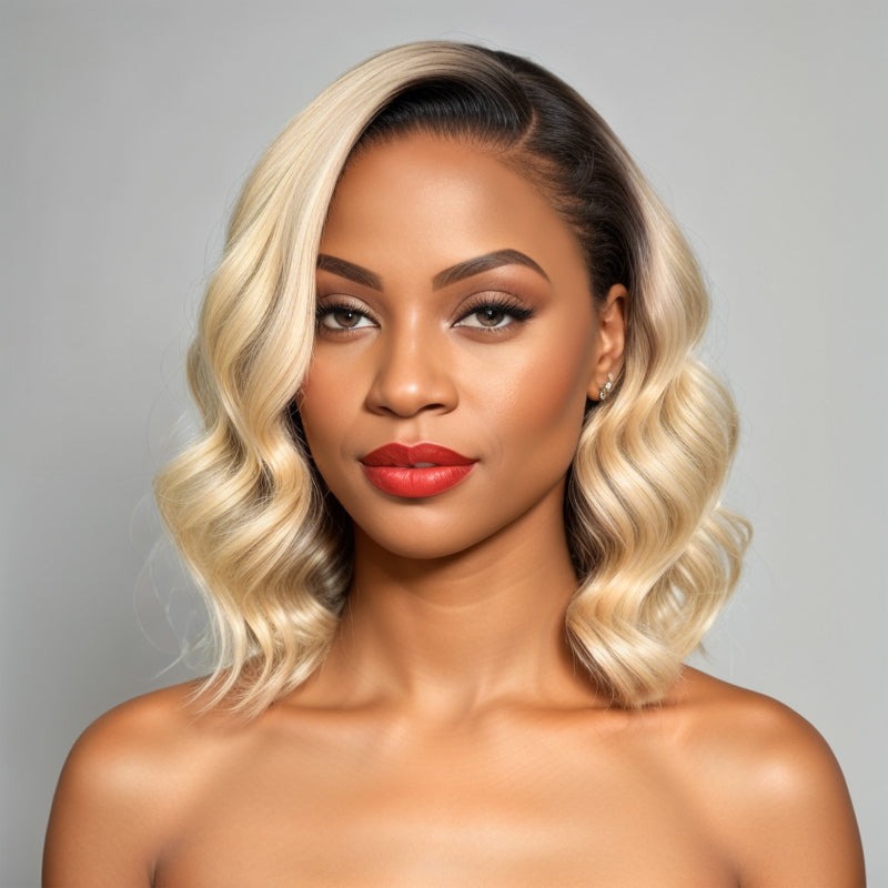 Luve 613 Ombre Blonde Dark Root Body Wave Bob HD Lace Front Wig