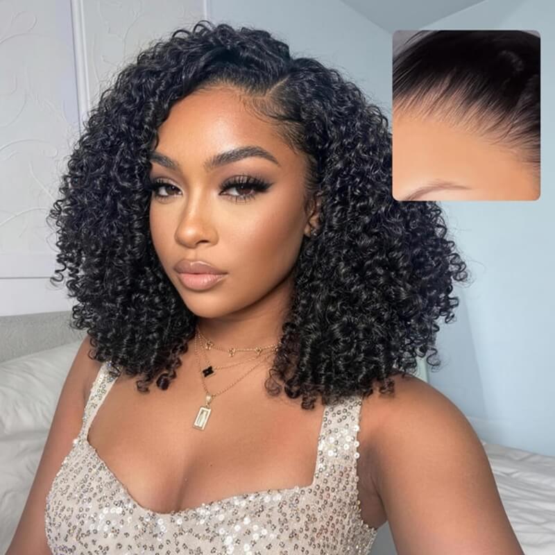 6X6 HD Lace Closure Short Curly Bob Wig Glueless Human Hair Wig Natural Hairline
