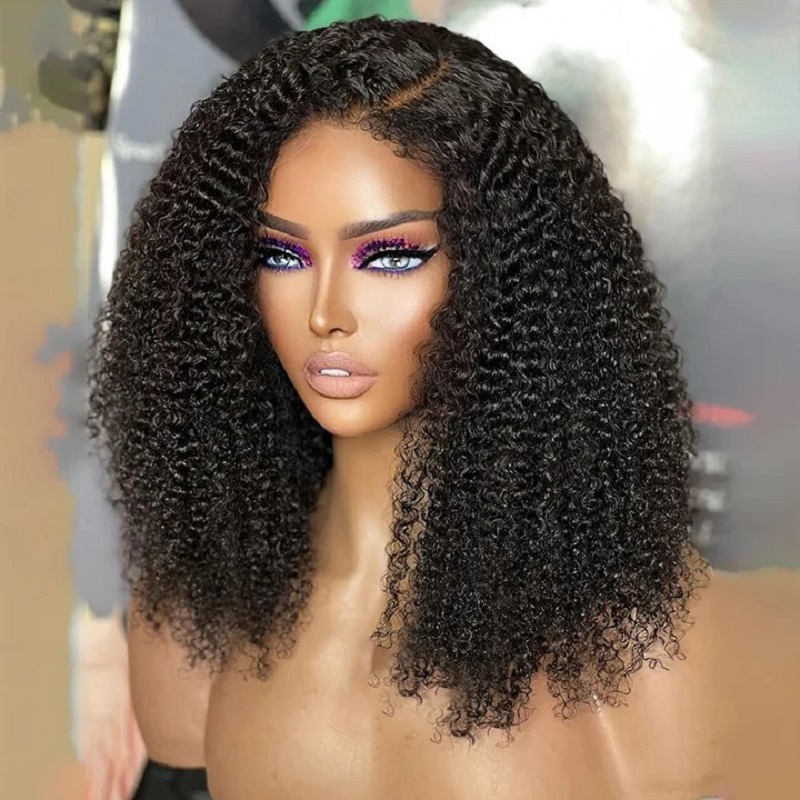 Luve Realistic fashion human hair Lace Front Wigs With Natural 4C Edges Curly Hairline