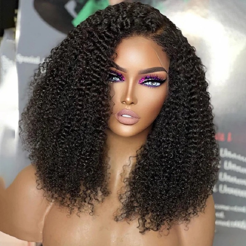 Luve Realistic fashion human hair Lace Front Wigs With Natural 4C Edges Curly Hairline