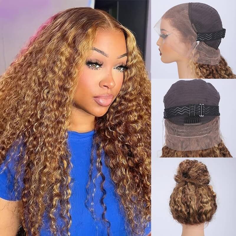 Highlights Pre Plucked 360 Lace Frontal Wig Deep Wave Human Hair Wigs