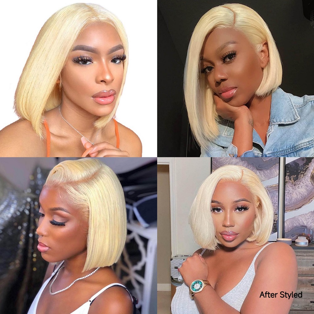 613 Blonde Short Bob Wig Human Hair Wig with 5x5 Closure | 13x4 Lace Front Natural Hairline