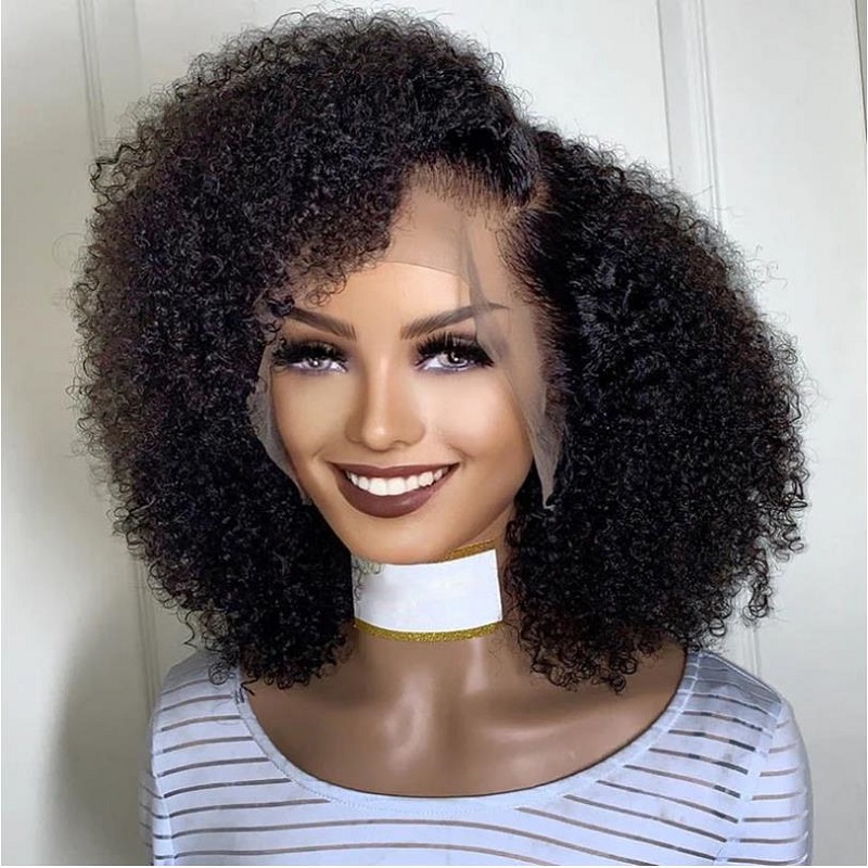 Kinky Curly Human Hair Wigs With Bangs For Women Short Human Hair Bob Pixie Cut Wig main image 1