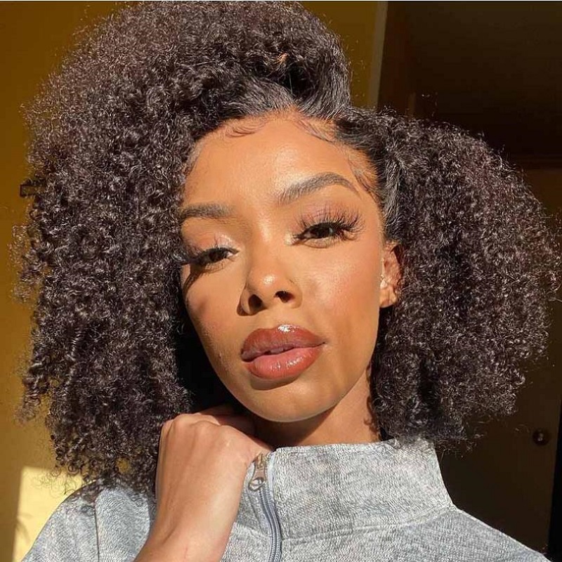 Kinky Curly Human Hair Wigs With Bangs For Women Short Human Hair Bob Pixie Cut Wig