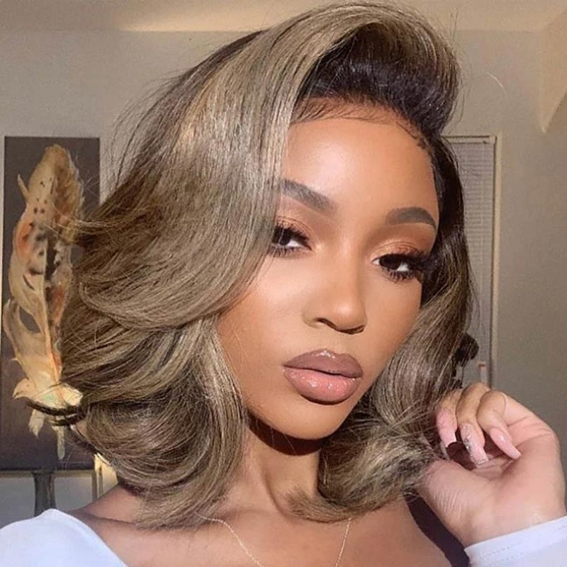 Luve HD Lace Luxury Wave Wig Ombre Ash Blonde 13x4 Lace Frontal Bob Wig 