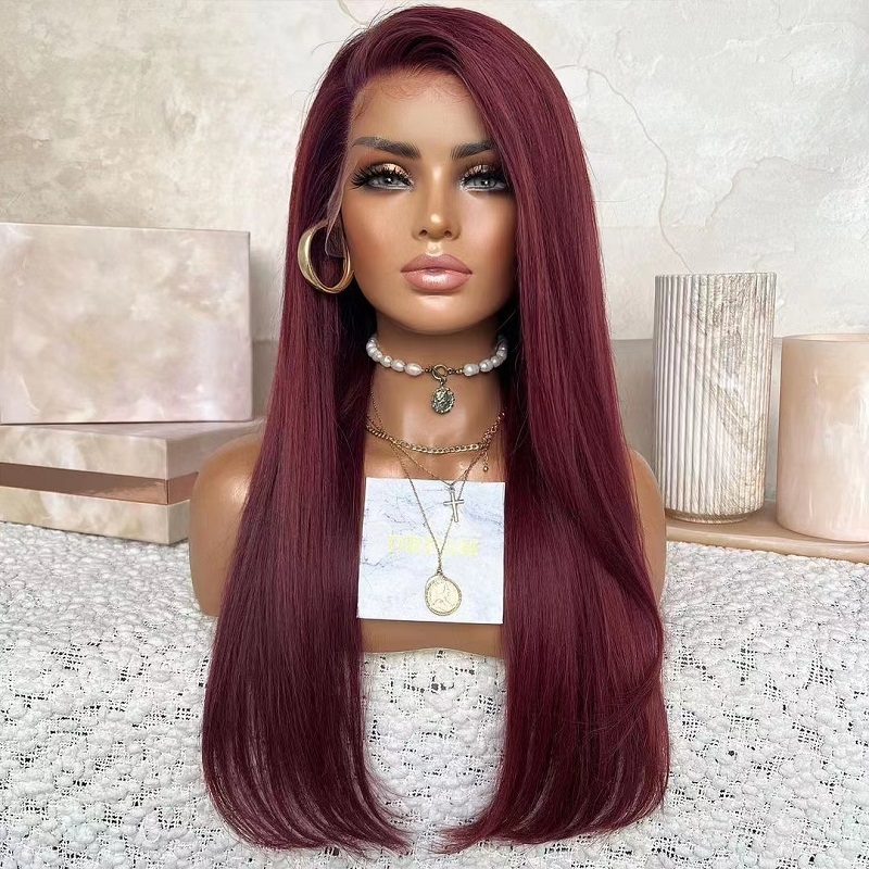 Luve Luxury Burgundy Straight Wig 13X6 Front Lace Wig Glueless Human hair