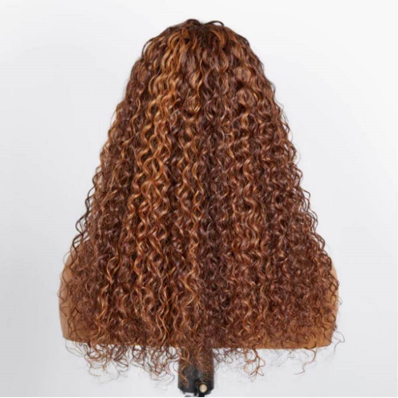 Luve Highlight Brown Curly Lace Frontal Glueless Long Wig With Bangs 