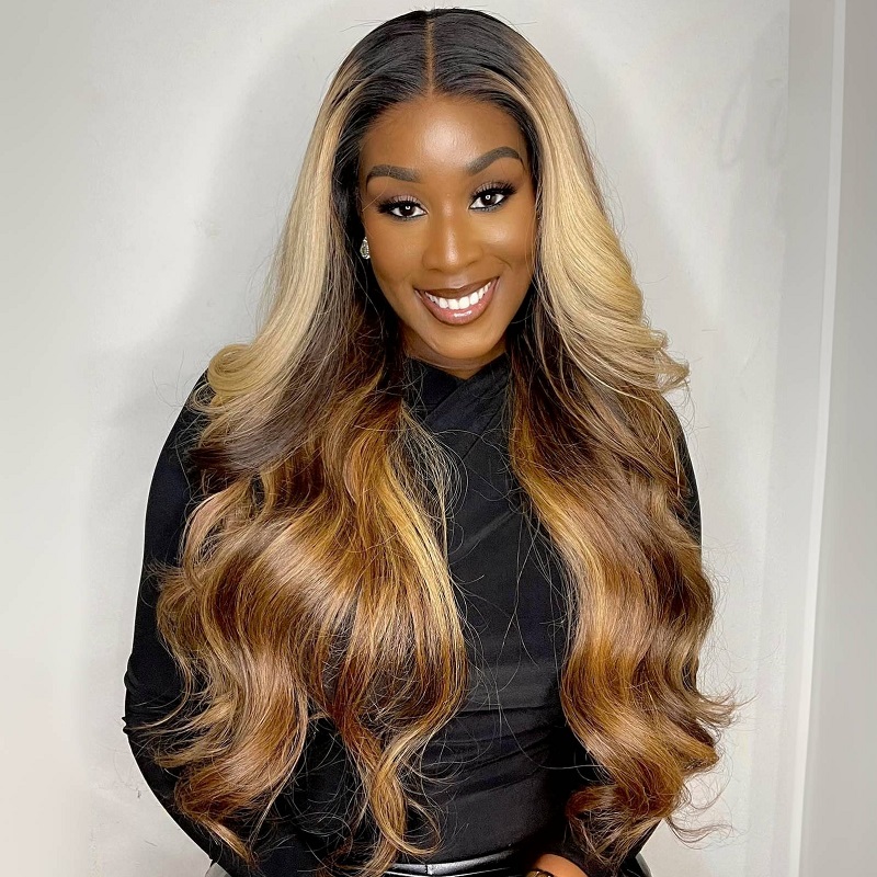 Luve Honey Blonde Highlight Wavy 13X4 HD Lace Front Wig With Dark Roots