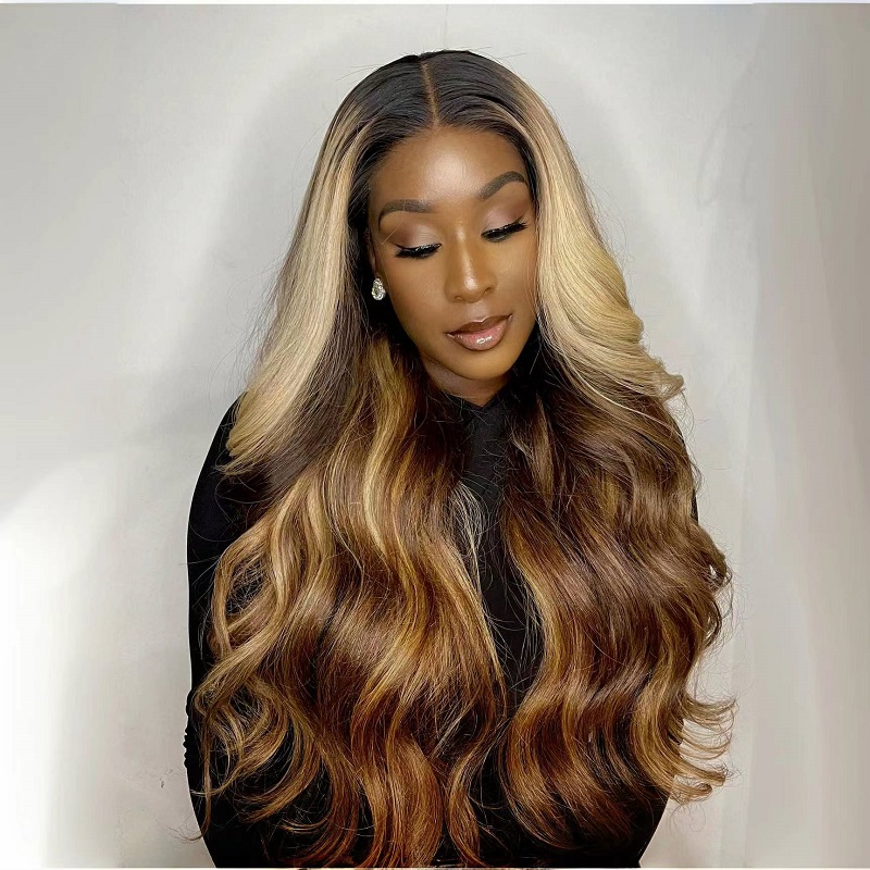 Luve Honey Blonde Highlight Wavy 13X4 HD Lace Front Wig With Dark Roots