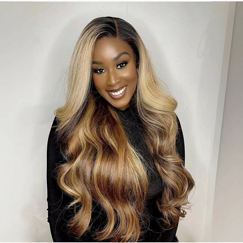 Luve Honey Blonde Highlight Wavy 13X4 HD Lace Front Wig With Dark Roots