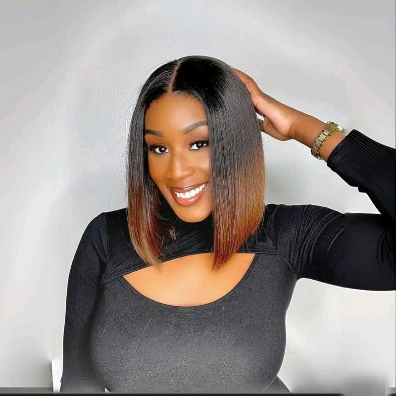 Luve Short Bob Wig Ombre Brown HD Lace Front Human Hair Wigs