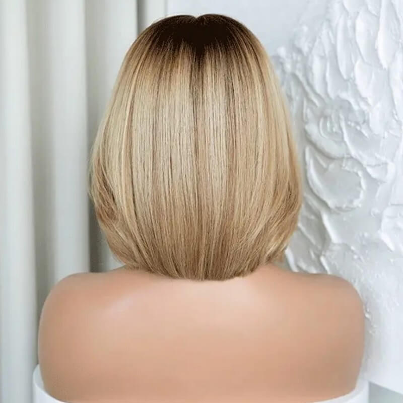 Luve Short Blonde Bob Wigs With Dark Roots 13X4 HD Lace Wigs 100% Human Hair
