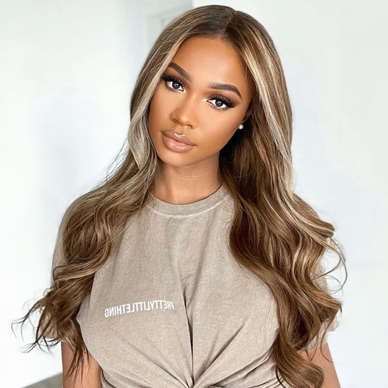 Chestnut Brown Honey Blonde Highlight 13x4 Lace Front Wave Wig Pre-Everything Human Hair