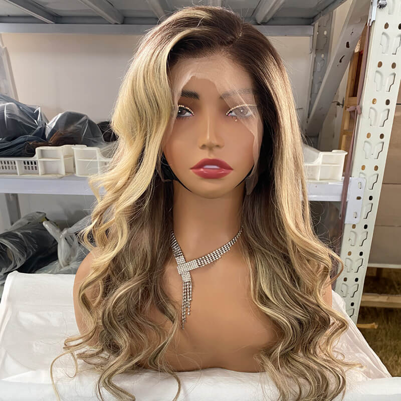Ash blonde Wave Wig 13X4 Lace Front Human Hair Wig 20 Inch 