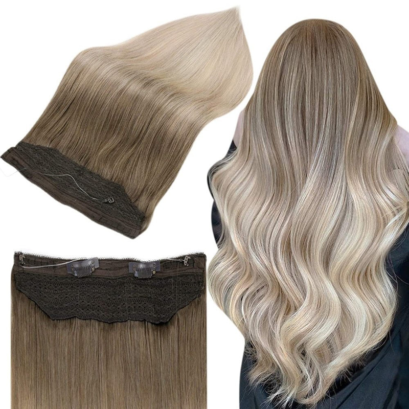 Balayage Halo Hair Extensions Human Hair Brown and Blonde #8/60/18