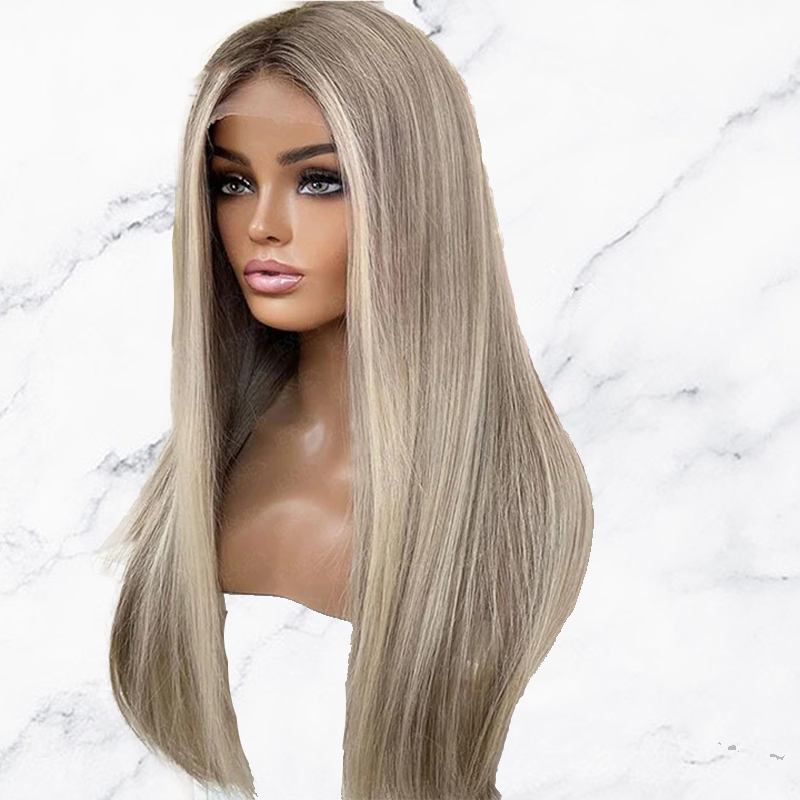 Balayage Highlight Brown Mix Blonde 613 13x4 Lace Front Wig Human Hair Wig