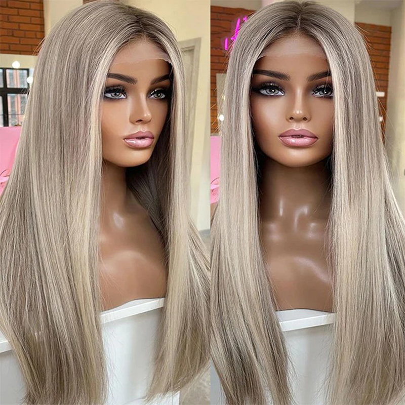 Balayage Highlight Brown Mix Blonde 613 13x4 Lace Front Wig Human Hair Wig