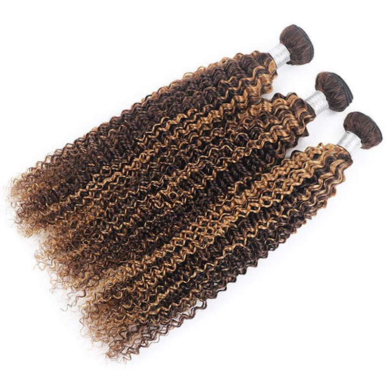 Balayage Highlight Curly Hair Bundles Kinky Curly Human Hair 3 Bundles
