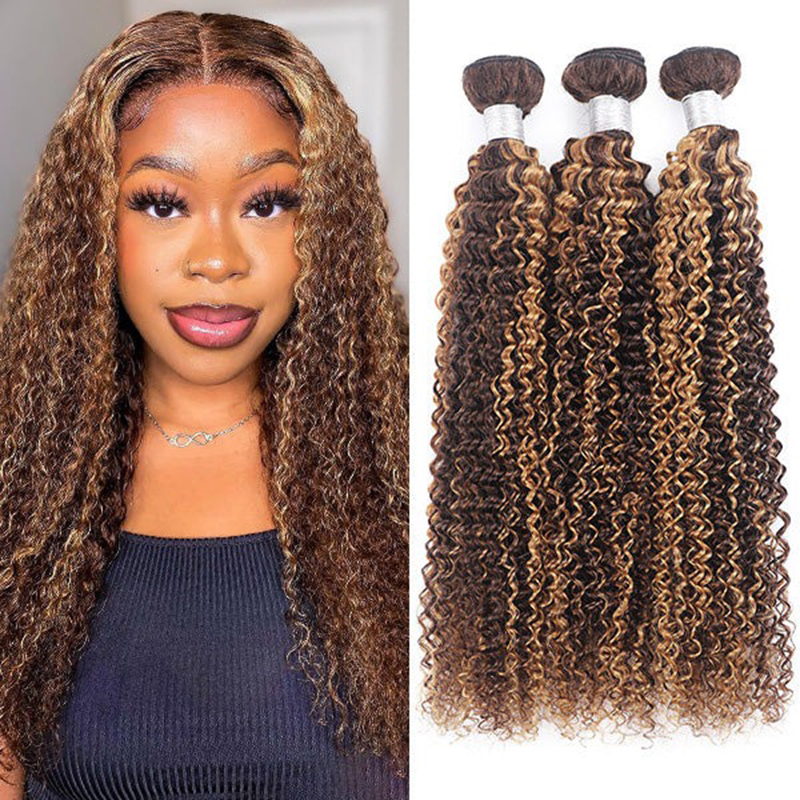 Balayage Highlight Curly Hair Bundles Kinky Curly Human Hair 3 Bundles