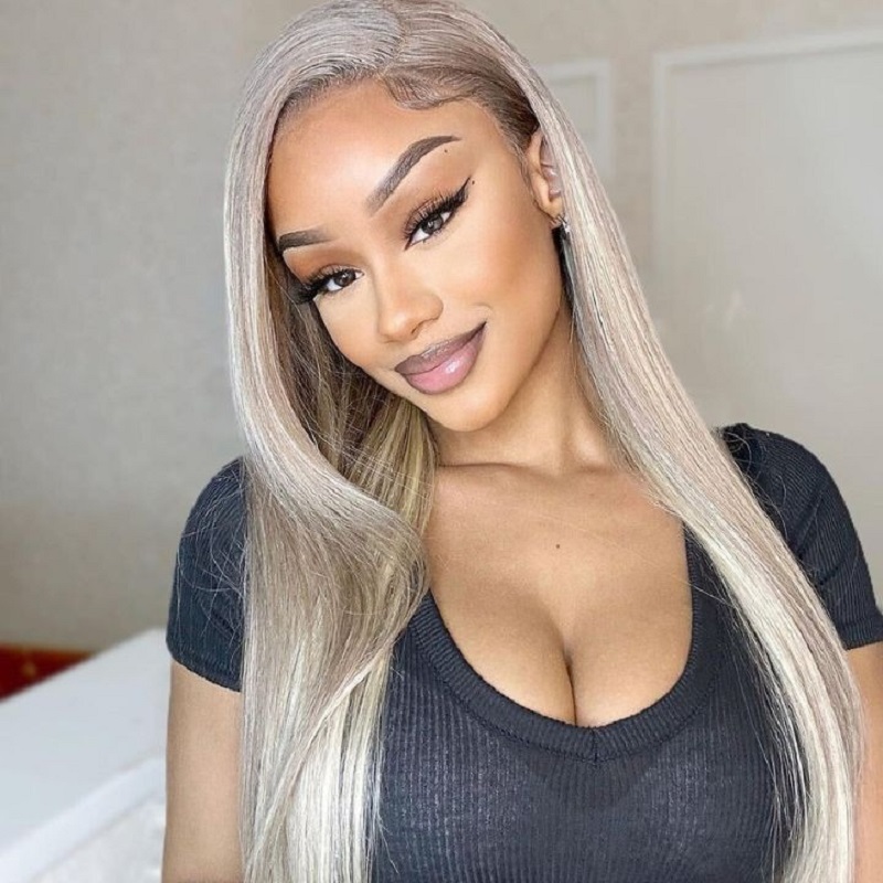 Balayage Highlight Brown Mix Blonde 613 13x4 Lace Front Wig Human Hair Wig