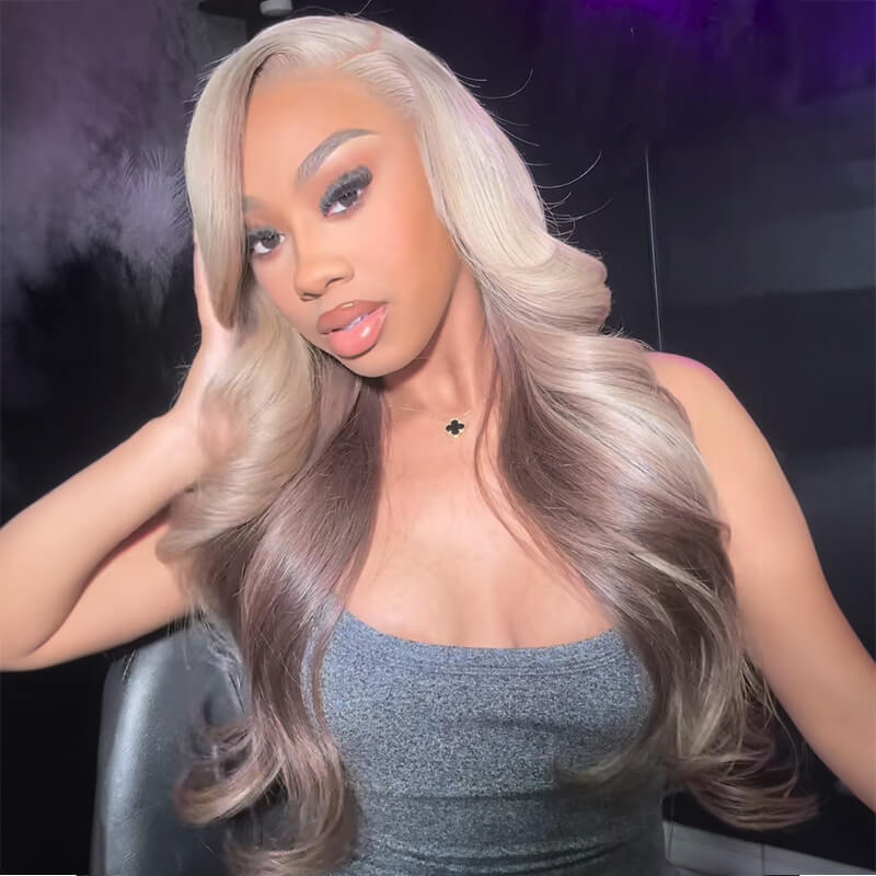 Balayage Ombre Ash Blonde Mix Brown 13X4 Lace Front Wig Human Hair Wig
