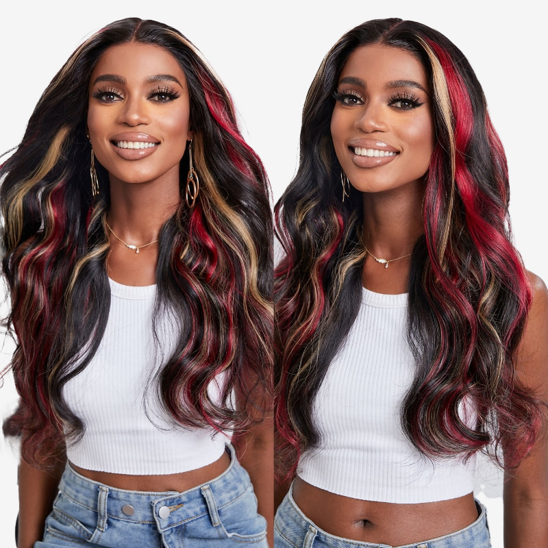 Blonde And Red Multi Color Highlights Loose Wave 13x4 Lace Front Wigs