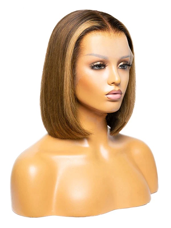 Blonde Bob Lace Front Wigs Human Hair Blonde Highlights Wig Pre-plucked