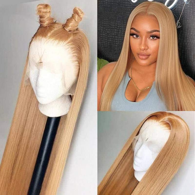 Blonde Highlights Lace Front Wig Human Hair Transparent Wigs 180% Density