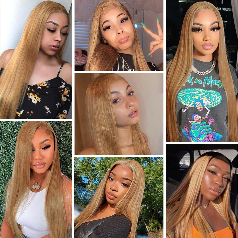 Blonde Highlights Lace Front Wig Human Hair Transparent Wigs 180% Density