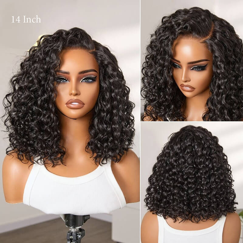 Blonde Highlight / Natural Black Curly Bob Wig Glueless 4X4 Lace Closure Wig