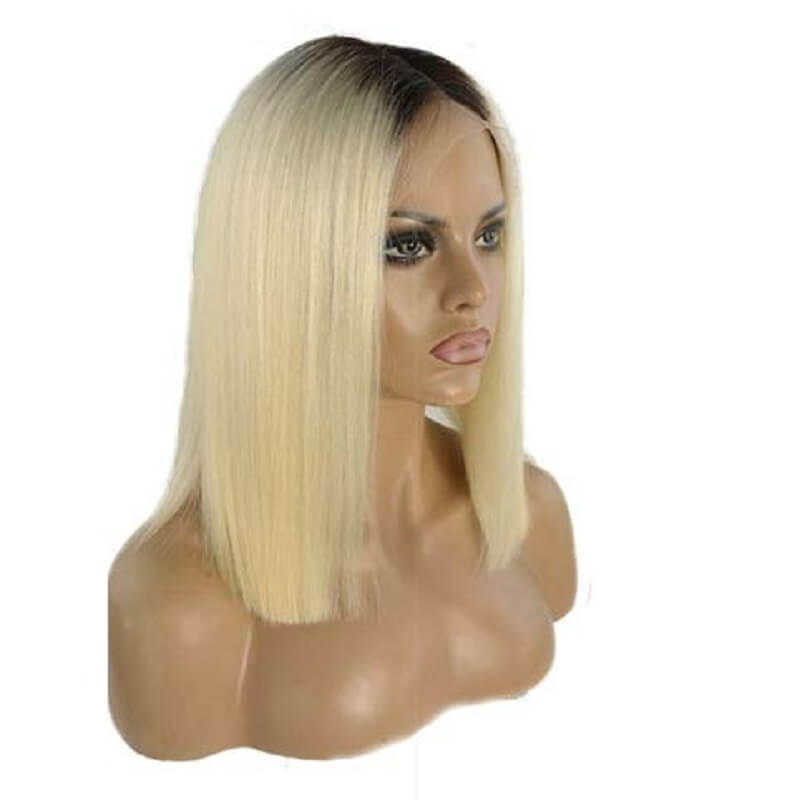 Ombre Blonde Bob Wig 1B/613 Straight Short Human Hair Wig 5x5 Lace Closure
