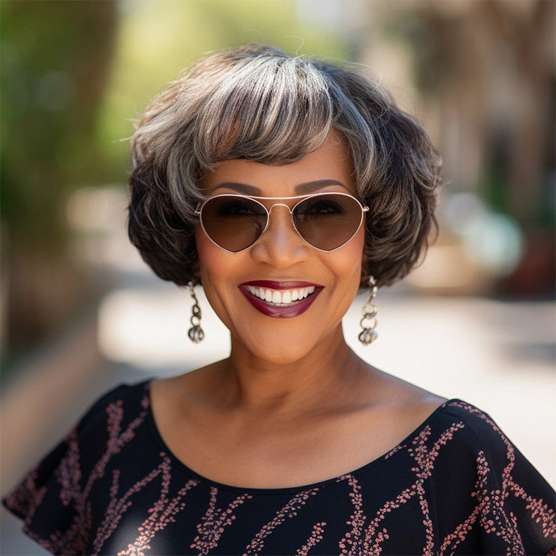 Salt And Pepper Short Pixie Cut Wig Glueless With Bangs For Mom