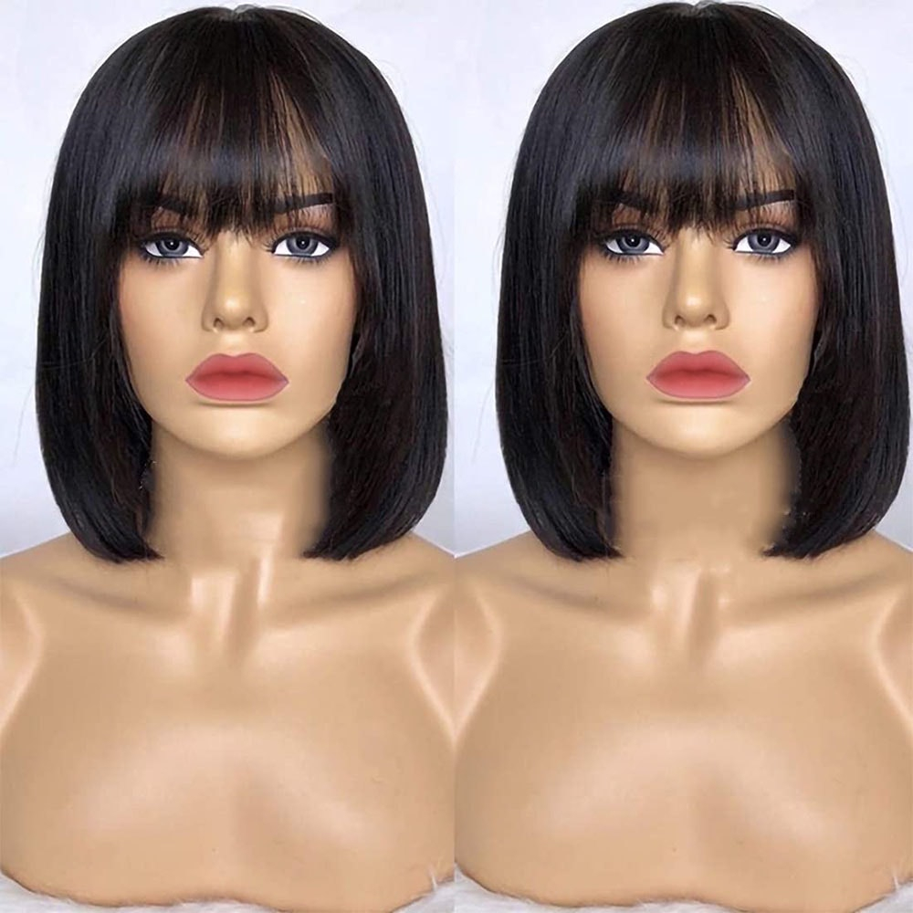 Luve Wear To Go Bob Wig Human Hair with Bangs Machine-Made Glueless None Lace Wigs
