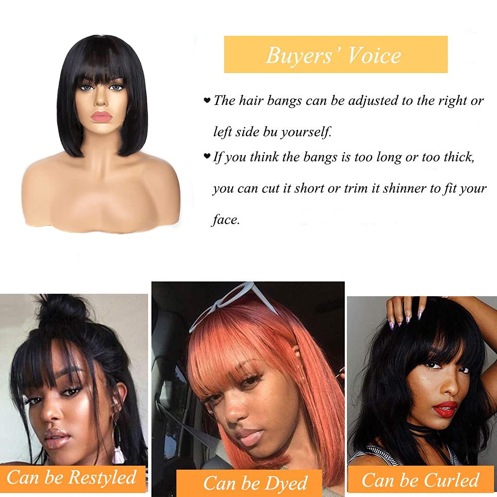 Luve Wear To Go Bob Wig Human Hair with Bangs Machine-Made Glueless None Lace Wigs